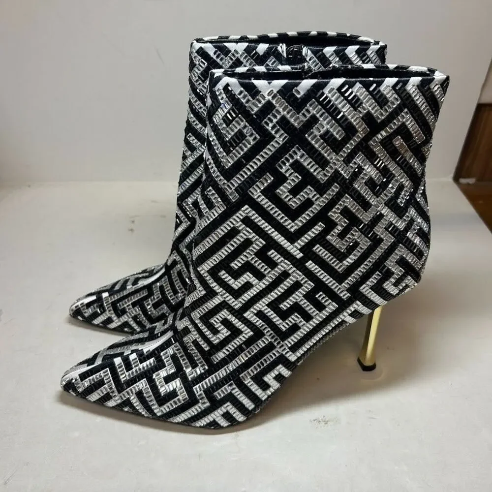 INC Womens 5.5 M Black Maze Rakima Pointed Toe High Heel Ankle Boots DISPLAY QH4